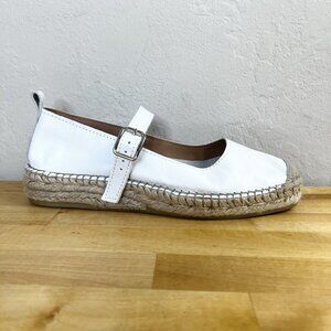 FABIOLAS Leather White Buckle Mary Jane Espadrilles Flats Shoes EU Size 38‎ US 7